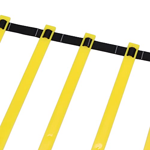 Cosiki Escalera de Entrenamiento, Escalera de Entrenamiento ágil de Nailon PP Amarillo Negro 12 Peldaños Ancho Ajustable con Escala para Voleibol