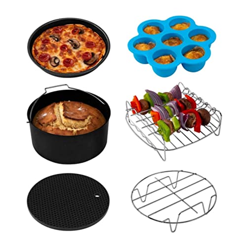 COSORI Accesorios para Freidora sin aceite 5.5L, Molde para respostería, Bandeja para pizza, Soporte de acero inoxidable, Rejilla multiusos, Estera de silicona, Molde de huevos, Sin BPA