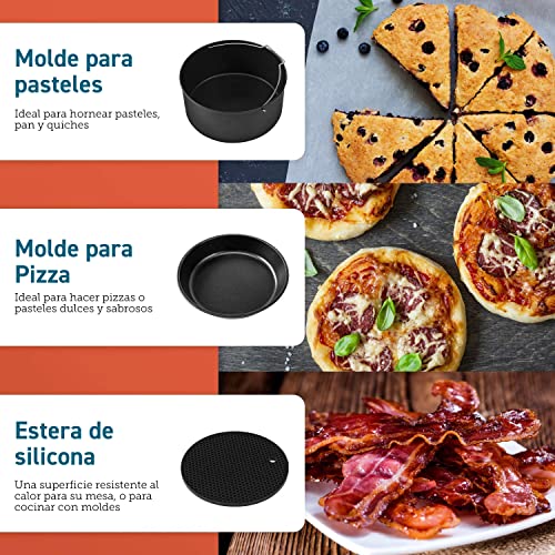 COSORI Accesorios para Freidora sin aceite 5.5L, Molde para respostería, Bandeja para pizza, Soporte de acero inoxidable, Rejilla multiusos, Estera de silicona, Molde de huevos, Sin BPA