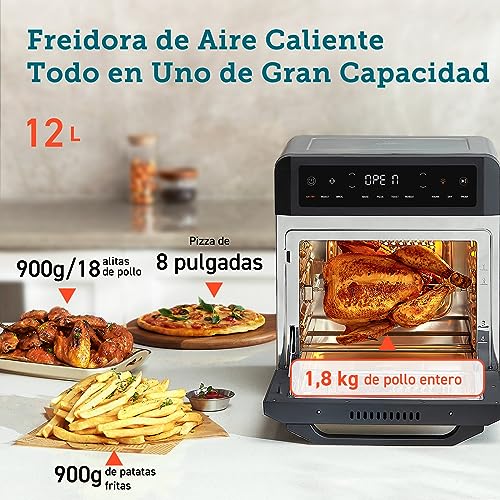 COSORI Freidora de Aire 12L, 11 Multifunciones, Air Fryer con Doble Resistencia 30-220°C, 7 Accesorios, 50+ Recetas, Ventana, Freidora sin Aceite y Horno de Sobremesa, Pantalla Táctil LED, 1800W