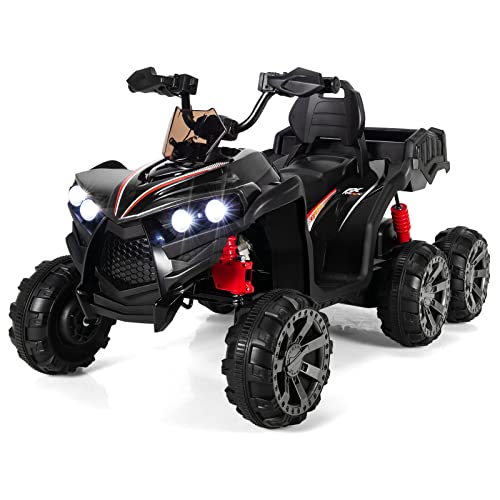 COSTWAY 12 V Quadro eléctrico para niños con espacio de almacenamiento, mini quad eléctrico con luces LED, 6 ruedas para niños, 3-6 km/h, coche eléctrico para niños a partir de 3 años (negro)