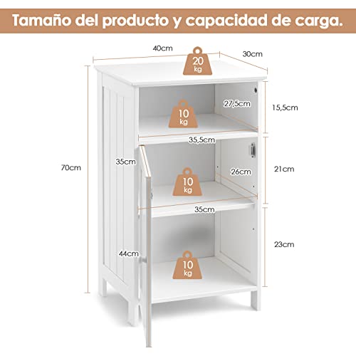 COSTWAY Armario para Baño, Mueble Multifuncional con Puerta Individual y Repisa Regulable, Organizador, Despensa para Casa Salón Dormitorio Oficina (Blanco)