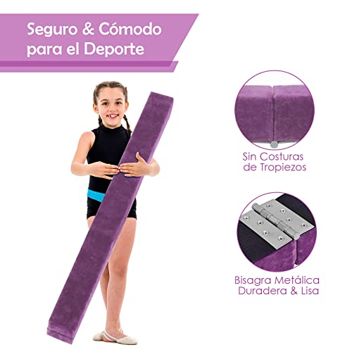 COSTWAY Barra de Equilibrio Gimnasia de 210 cm, Viga de Equilibrio Plegable de Gimnasia, Barra Gimnasia Artistica con Empuñaduras, Resistente al Desgaste para Niños Gimnastas y Animadoras (Violeta)