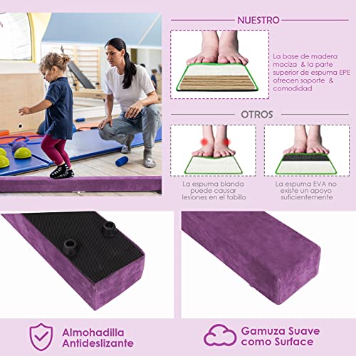 COSTWAY Barra de Equilibrio Gimnasia de 210 cm, Viga de Equilibrio Plegable de Gimnasia, Barra Gimnasia Artistica con Empuñaduras, Resistente al Desgaste para Niños Gimnastas y Animadoras (Violeta)