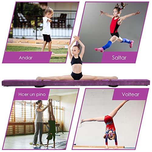 COSTWAY Barra de Equilibrio Gimnasia de 210 cm, Viga de Equilibrio Plegable de Gimnasia, Barra Gimnasia Artistica con Empuñaduras, Resistente al Desgaste para Niños Gimnastas y Animadoras (Violeta)