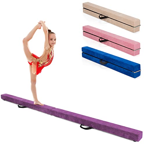 COSTWAY Barra de Equilibrio Gimnasia de 210 cm, Viga de Equilibrio Plegable de Gimnasia, Barra Gimnasia Artistica con Empuñaduras, Resistente al Desgaste para Niños Gimnastas y Animadoras (Violeta)