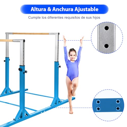 COSTWAY Barra de Gimnasia para Niños 6 a 12 años, Doble Barras, Barra Horizontal Gimnasio Artística con Ancho Ajustable y 11 Alturas, Capacidad de 100 KG (Rosa)