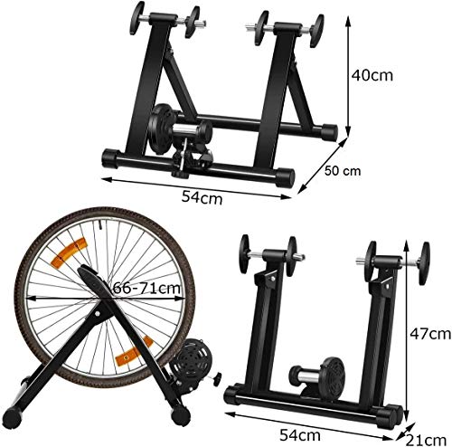 COSTWAY Bicicleta Estática de Acero Soporte Rodillo de Ciclismo Entrenamiento Palanca de Liberación Rápida para Bicicleta y Sistema de Doble Bloqueo Negro