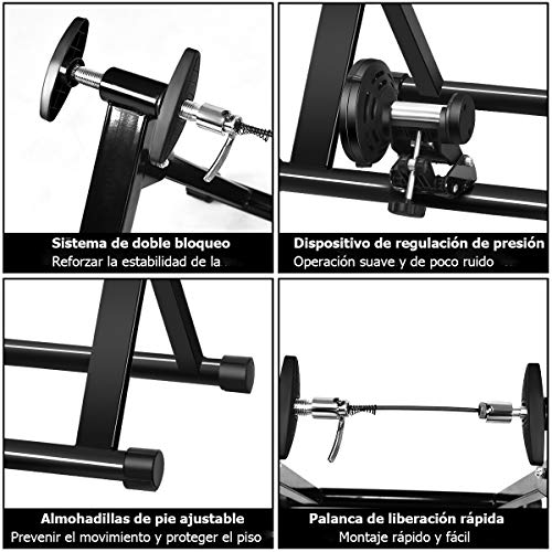 COSTWAY Bicicleta Estática de Acero Soporte Rodillo de Ciclismo Entrenamiento Palanca de Liberación Rápida para Bicicleta y Sistema de Doble Bloqueo Negro