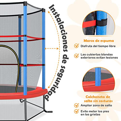 COSTWAY Cama Elastica Infantil Ø 109cm, Trampolines con Red de Seguridad y Almohadilla para Muelles para Niños de 3-6 Años, Redonda de Metal Carga estática 135kg (Azul)