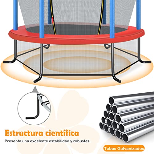 COSTWAY Cama Elastica Infantil Ø 109cm, Trampolines con Red de Seguridad y Almohadilla para Muelles para Niños de 3-6 Años, Redonda de Metal Carga estática 135kg (Azul)