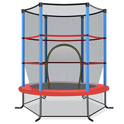 COSTWAY Cama Elastica Infantil Ø 109cm, Trampolines con Red de Seguridad y Almohadilla para Muelles para Niños de 3-6 Años, Redonda de Metal Carga estática 135kg (Azul)