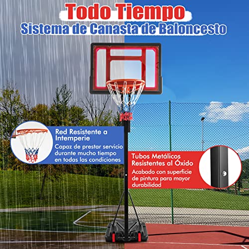 COSTWAY Canasta Baloncesto Exteior, Altura Ajustable de 10 Niveles, 1,55 a 3,1m, Móvil con Ruedas, Aro de Baloncesto con Bolsa de Peso Niños Adultos, Interior y Exterior