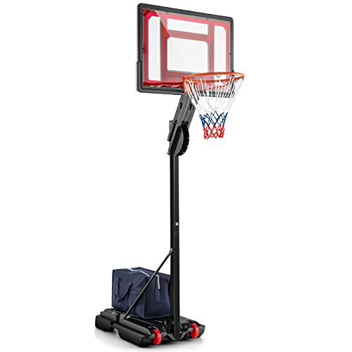 COSTWAY Canasta Baloncesto Exteior, Altura Ajustable de 10 Niveles, 1,55 a 3,1m, Móvil con Ruedas, Aro de Baloncesto con Bolsa de Peso Niños Adultos, Interior y Exterior