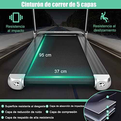 COSTWAY Cinta para Correr Plegable para Casa, Cinta Compacta para Caminar y Correr con Control App, Altavoz Bluetooth, 12 Programas Preajustados, Pantalla LED y Porta Dispositivo (Plata)