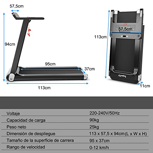 COSTWAY Cinta para Correr Plegable para Casa, Cinta Compacta para Caminar y Correr con Control App, Altavoz Bluetooth, 12 Programas Preajustados, Pantalla LED y Porta Dispositivo (Plata)