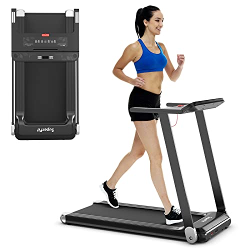 COSTWAY Cinta para Correr Plegable para Casa, Cinta Compacta para Caminar y Correr con Control App, Altavoz Bluetooth, 12 Programas Preajustados, Pantalla LED y Porta Dispositivo (Plata)