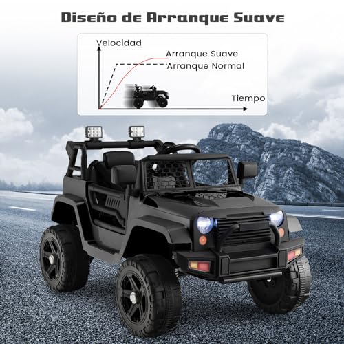 COSTWAY Coche Eléctrico para Niños Jeep 12V, Vehículo Todoterreno Eléctrico con Control Remoto, Asiento Extra Grande, Suspensión de Resorte, Faros Brillantes, Música, Puerto USB y Auxiliar (Negro)