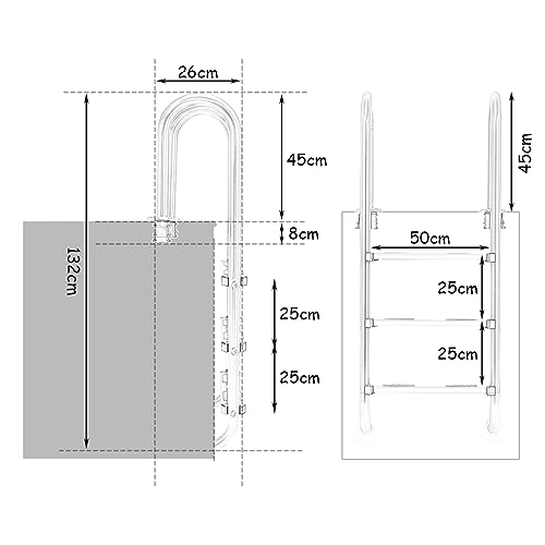 COSTWAY Escalera de Piscina de 3 Peldaños 132 x 50 x 26cm Acero Inoxidable Escalera de Seguridad