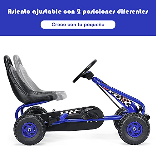 COSTWAY Go Kart de Pedales para Niños con 4 Ruedas Antideslizantes Asiento Envolvente y Freno de Mano, para Niños y Niñas (Azul)