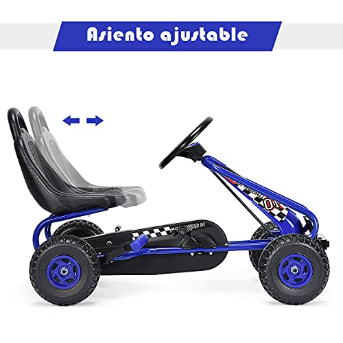 COSTWAY Go Kart de Pedales para Niños con 4 Ruedas Antideslizantes Asiento Envolvente y Freno de Mano, para Niños y Niñas (Azul)