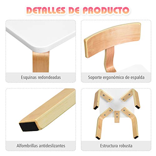 COSTWAY Juego de 1 Mesa y 2 Sillas para Niños Grupo de Mueble de Madera para Cuarto de los Niños Sala de Estar (Blanco)