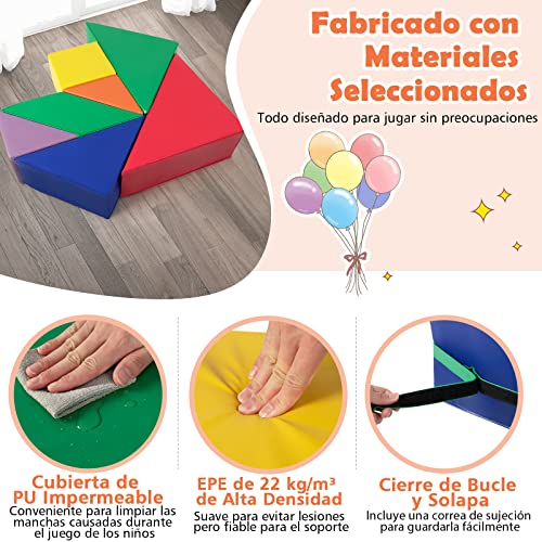 COSTWAY Juego de 7 Bloques de Espuma, Bloques Psicomotricidad, Bloques de Construcción Juguetes Educativos para Bebé Mayores de 18 Meses, Multicolor