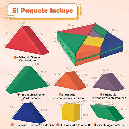 COSTWAY Juego de 7 Bloques de Espuma, Bloques Psicomotricidad, Bloques de Construcción Juguetes Educativos para Bebé Mayores de 18 Meses, Multicolor