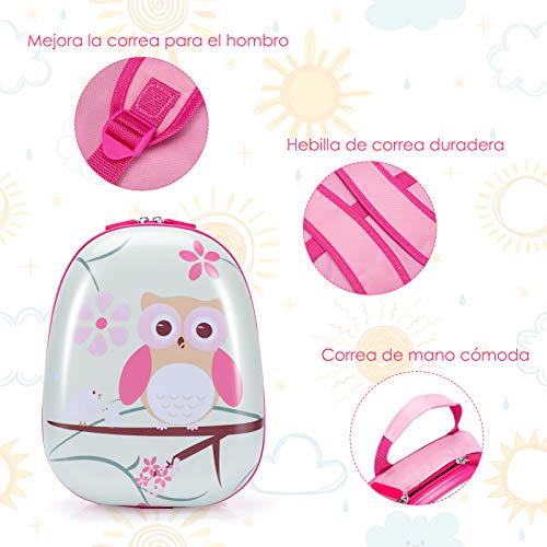 COSTWAY Juego de Mochila y Maleta Infantil, Equipaje de Viaje, para Cabina, con Ruedas (Búho)