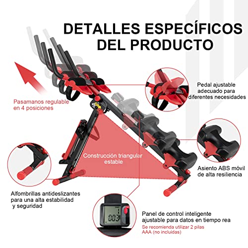 COSTWAY Máquinas de Remo 4 en 1, Banco de Abdominales Plegable con Manillar Extensible Asiento Regulable y Pedales, Panel de Control Inteligente, ángulo y tensión Regulables