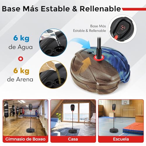 COSTWAY Saco de Boxeo de Altura Ajustable 6 Niveles de 95-126 cm, Punching Ball con Base Rellenable de Agua, Saco de Boxeo sin Inflación, Guantes de Boxeo, Saco Boxeo niños de 5+ Años