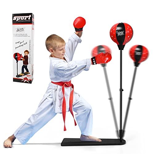 COSTWAY Saco de Boxeo de Altura Regulable de 85 a 130 cm, Juego de Boxeo para Niños de Pie con Guantes de Boxeo y Bomba Manual, Adecuado para Niños y Niñas a Partir de 8 Años