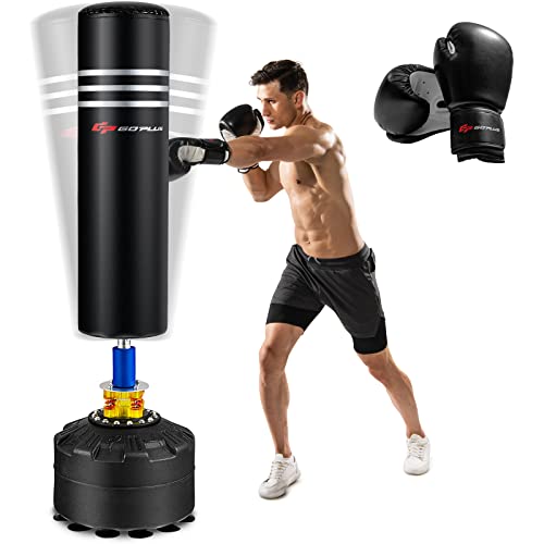 COSTWAY Saco de Boxeo de Pie 175 cm 100 kg con Soporte y Guantes, Saco de Boxeo Pesado con Base de Ventosa para Adultos Jóvenes, Saco de Kick Boxing de Pie para Oficina Casa