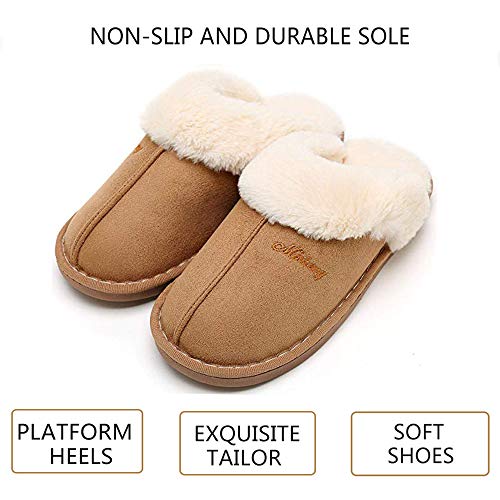 Coswind Zapatillas Casa Hombre Mujer Casual Invierno Peluche Cloud Confortables Cálido Antideslizantes Pantuflas Interior Exterior Marrón claro 280