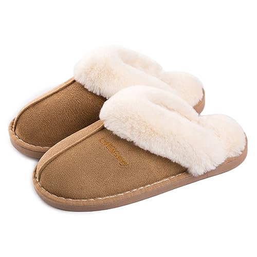 Coswind Zapatillas Casa Hombre Mujer Casual Invierno Peluche Cloud Confortables Cálido Antideslizantes Pantuflas Interior Exterior Marrón claro 280