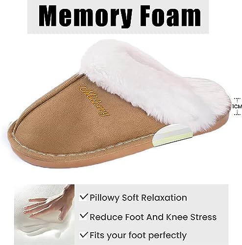 Coswind Zapatillas Casa Hombre Mujer Casual Invierno Peluche Cloud Confortables Cálido Antideslizantes Pantuflas Interior Exterior Marrón claro 280