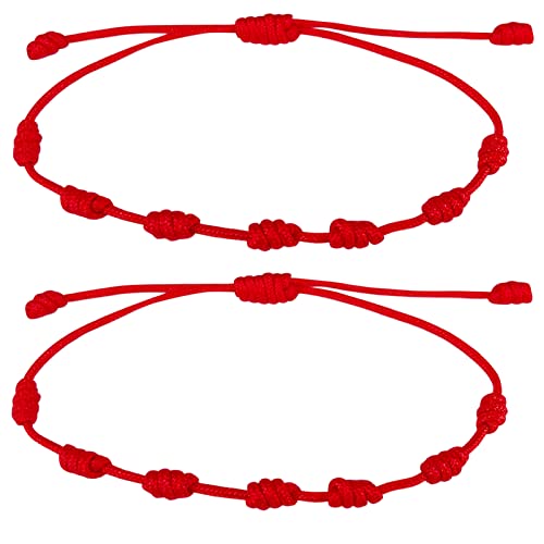 cotigo Pulsera 7 Nudos Roja-Amuleto Suerte y Proteccion- Mal de Ojo para Parejas y Amistad-Bisutería Ajustable- Hilo Rojo para Mujer y Hombre ( Kabbalah)