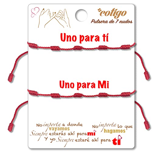 cotigo Pulsera 7 Nudos Roja-Amuleto Suerte y Proteccion- Mal de Ojo para Parejas y Amistad-Bisutería Ajustable- Hilo Rojo para Mujer y Hombre ( Kabbalah)