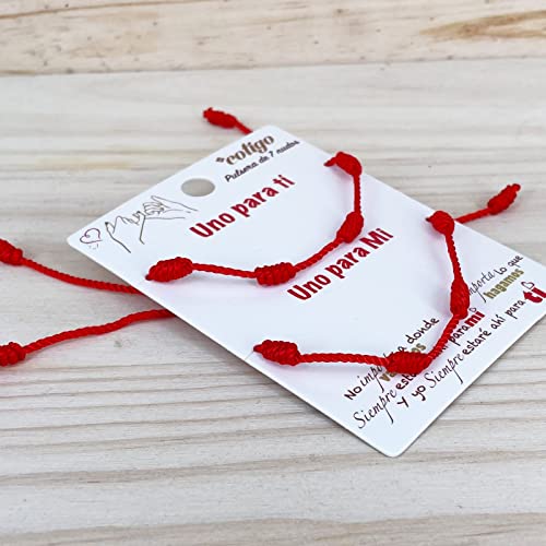 cotigo Pulsera 7 Nudos Roja-Amuleto Suerte y Proteccion- Mal de Ojo para Parejas y Amistad-Bisutería Ajustable- Hilo Rojo para Mujer y Hombre ( Kabbalah)