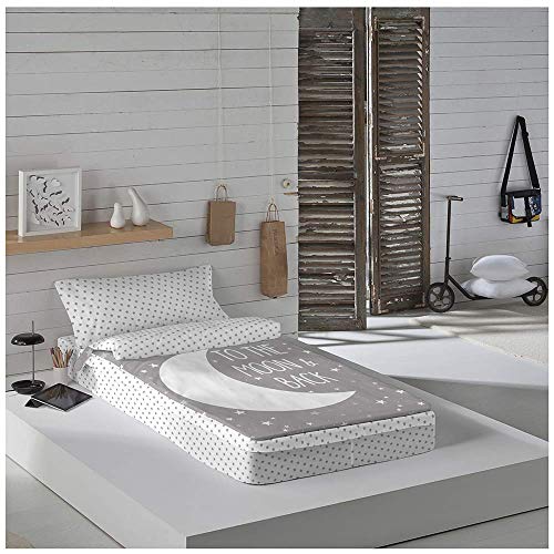 COTTON ARTean Saco nordico SIN Relleno Moon Grey (II) Cama 90 x 190. Saco Unido a la Bajera con Cremallera.