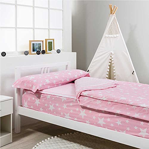 COTTON ARTean Saco nordico SIN Relleno NORDICO GIVETTE Pink para Cama 90 x 190/200 + 1 Funda de Almohada. Saco Unido a la Bajera con Cremallera. Sin Relleno nórdico. Color Rosa