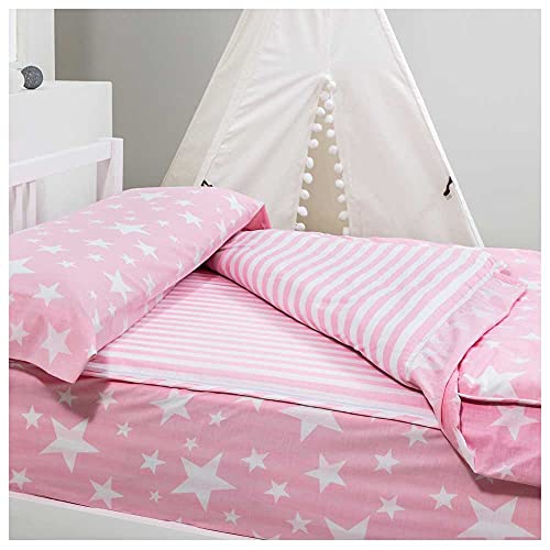 COTTON ARTean Saco nordico SIN Relleno NORDICO GIVETTE Pink para Cama 90 x 190/200 + 1 Funda de Almohada. Saco Unido a la Bajera con Cremallera. Sin Relleno nórdico. Color Rosa