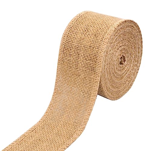 Cozlly 10 Meter Rollo de Cinta de Arpillera, 6 cm Cinta de Arpillera, Cinta de Yute Natural, Rollo de Cinta de Yute, Cinta de Lino Rústico, Cintas de Tela de Arpillera para Envoltura de Regalos