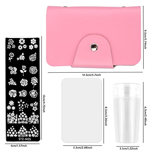 Cozlly 12 Pcs Plantillas para Uñas con y Bolso,Nail Art Stamping Placas Uñas,Nail Stamping Kit,Plantilla Estampado de Uñas Sello,Raspador Silicona Nail Art Stamper,para Nail DIY