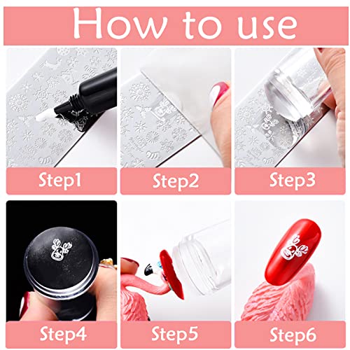 Cozlly 12 Pcs Plantillas para Uñas con y Bolso,Nail Art Stamping Placas Uñas,Nail Stamping Kit,Plantilla Estampado de Uñas Sello,Raspador Silicona Nail Art Stamper,para Nail DIY