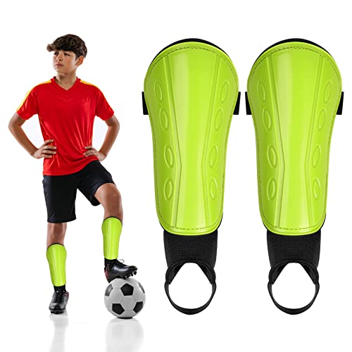 Cozlly Espinilleras Fútbol para Niños y Jóvenes, Espinilleras Transpirables y Ligeras, Espinilleras Profesionales con Protectoras de Tobillo, Protector de Fútbol Tirantes para Evitar Lesiones, Talla M