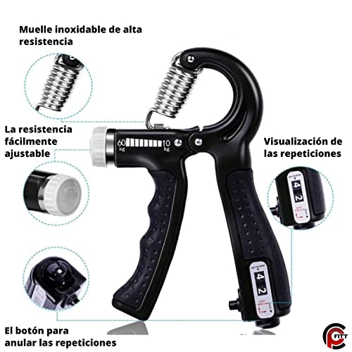 CPFITT Hand Grip, Fortalecedor de Agarre, Antebrazos, Muñecas, Dedos, Manos, Resistencia Ajustable, Rehabilitación, Recuperación, Antiestrés, Accesorio para Gym, 1 Pieza, Negro