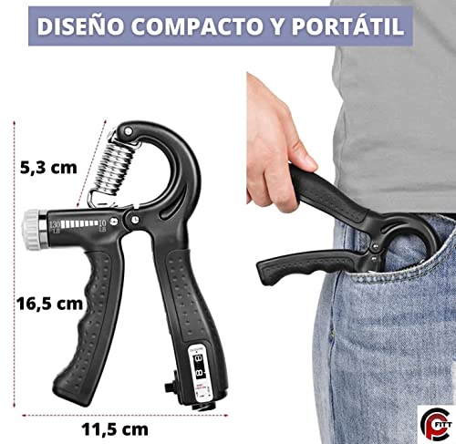 CPFITT Hand Grip, Fortalecedor de Agarre, Antebrazos, Muñecas, Dedos, Manos, Resistencia Ajustable, Rehabilitación, Recuperación, Antiestrés, Accesorio para Gym, 1 Pieza, Negro