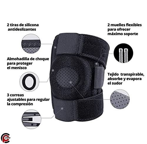 CPFITT Rodillera Menisco, Ligamento, Protector de Rótula, Ajustable, Estabilizadora, Gym, Crossfit, Correr, Compresión, Rotuliana, Antideslizante, Deportiva, Talla única, Hombres y Mujeres