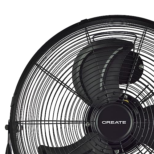 CREATE / AIR FLOOR RETRO/Ventilador industrial de suelo/Ventilador Negro, 16 pulgadas,flujo de aire potente, 3 velocidades,silencioso,ligero, patas antideslizantes.